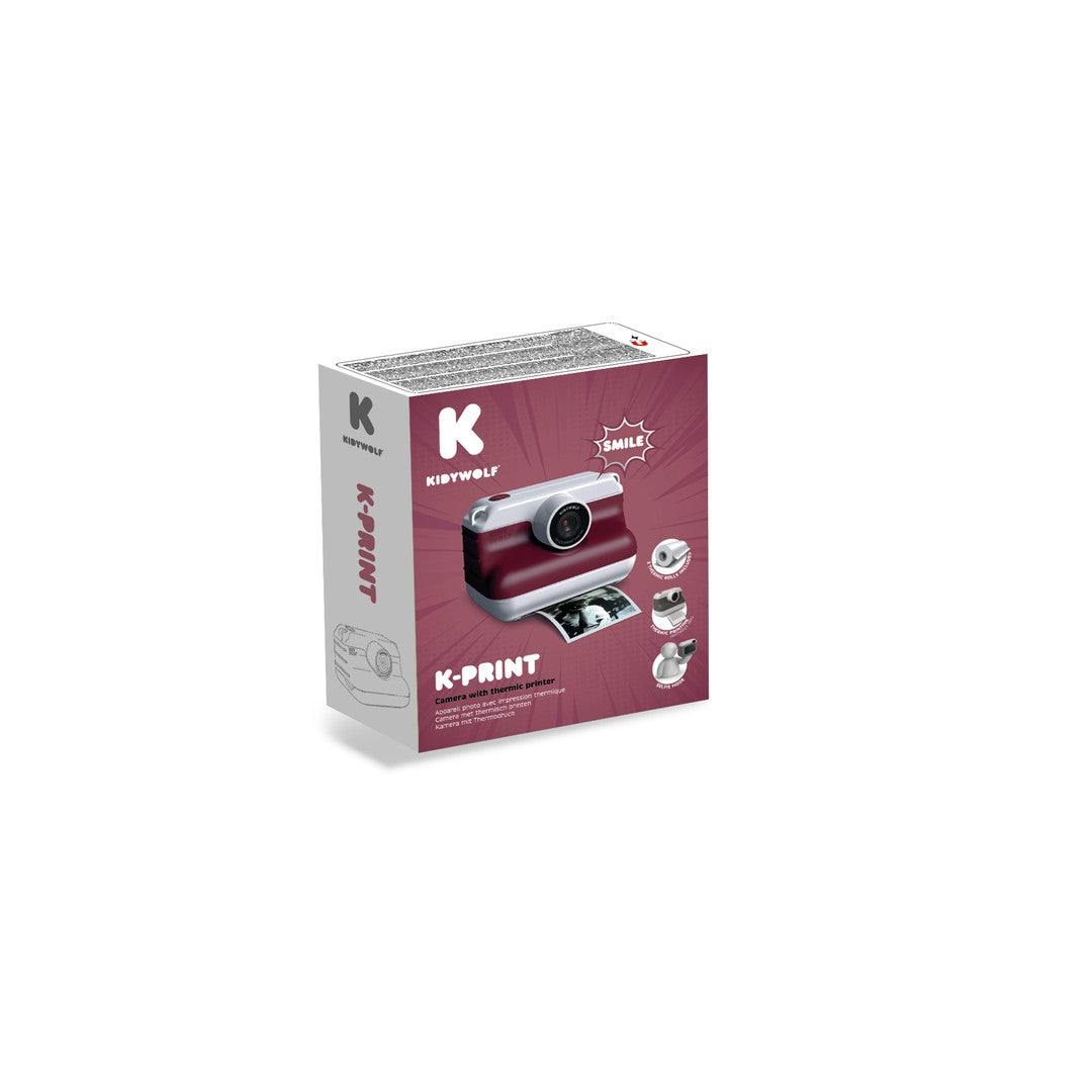 Kidywolf K-PRINT instant print camera box in red with the red camera pictured on the front