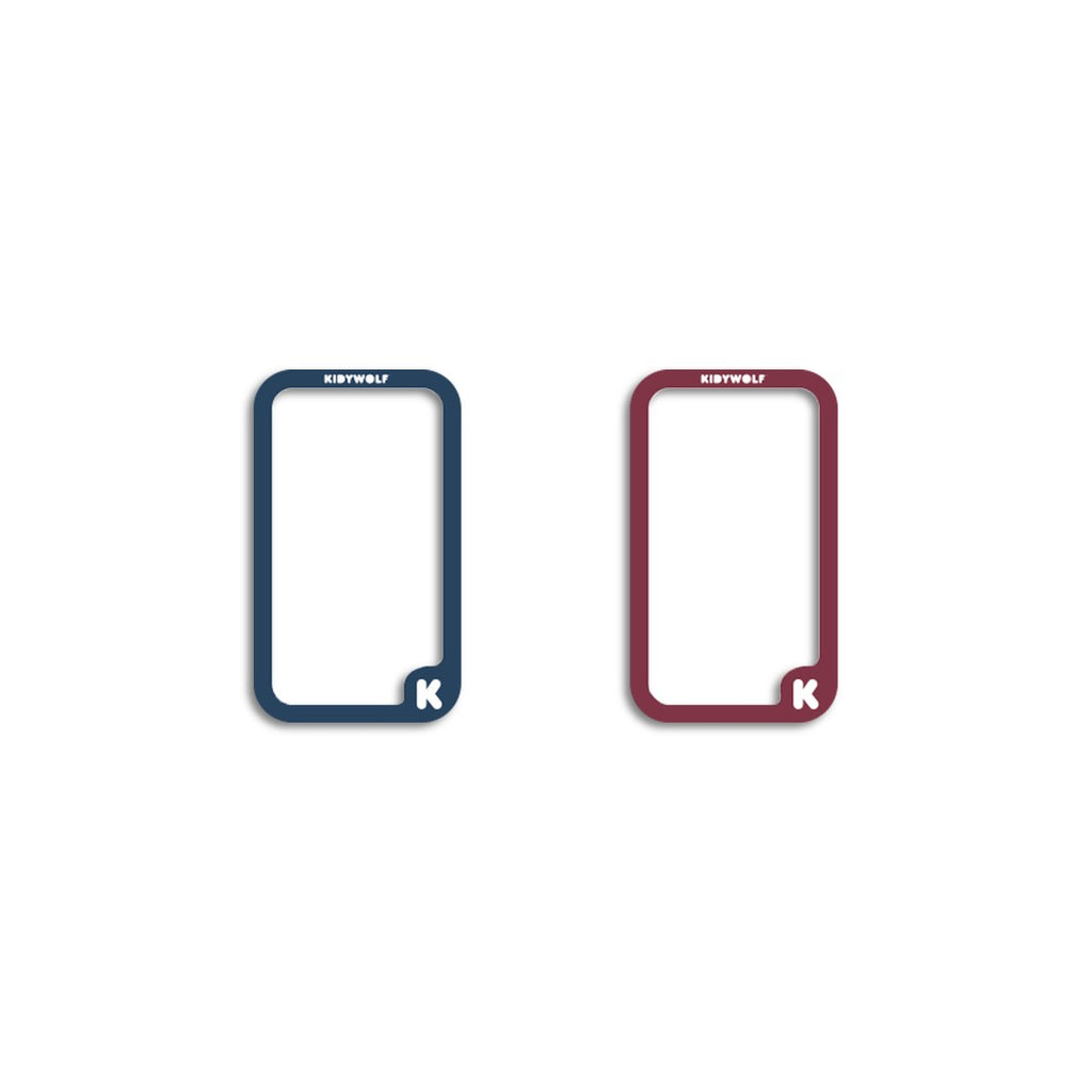 Two K-PRINT magnetic photo frames in blue and red for displaying prints