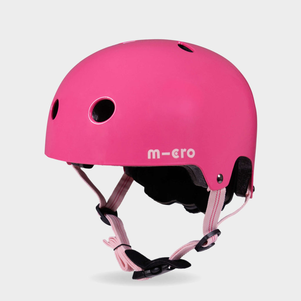 Micro plain helmet in matt pink with light pink straps, front three-quarter view