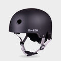 Micro plain helmet in matt black with grey straps, front three-quarter view