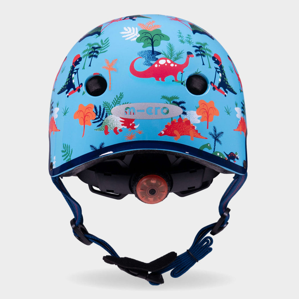 Back of the Dino Micro helmet showing the rear light and micro logo
