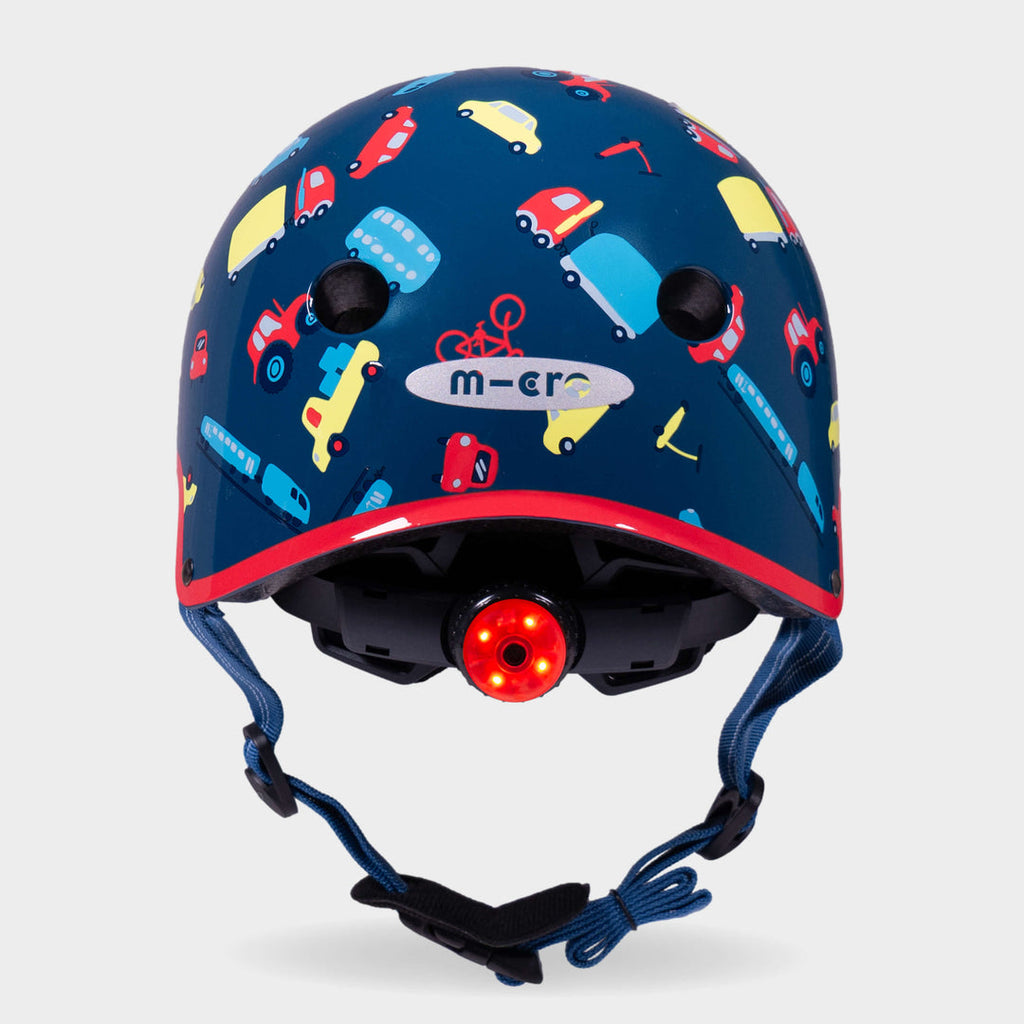 Back of the Vehicle Micro helmet with the red rear safety light switched on