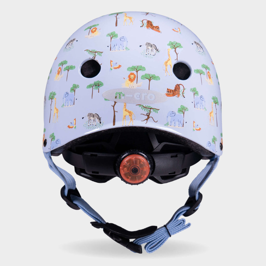 Back of the Blue Safari Micro helmet showing the rear light