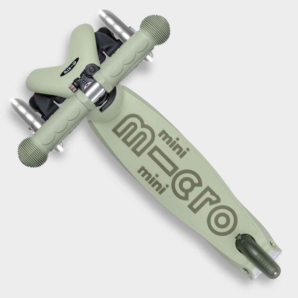 Top-down view of the sage green Micro Mini2Grow Deluxe deck with the mini micro logo