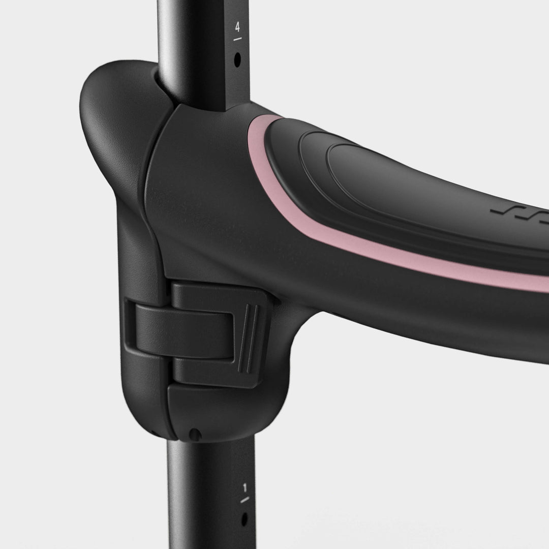 Close-up of the black seat with rose pink trim on the Micro Mini2Grow Deluxe