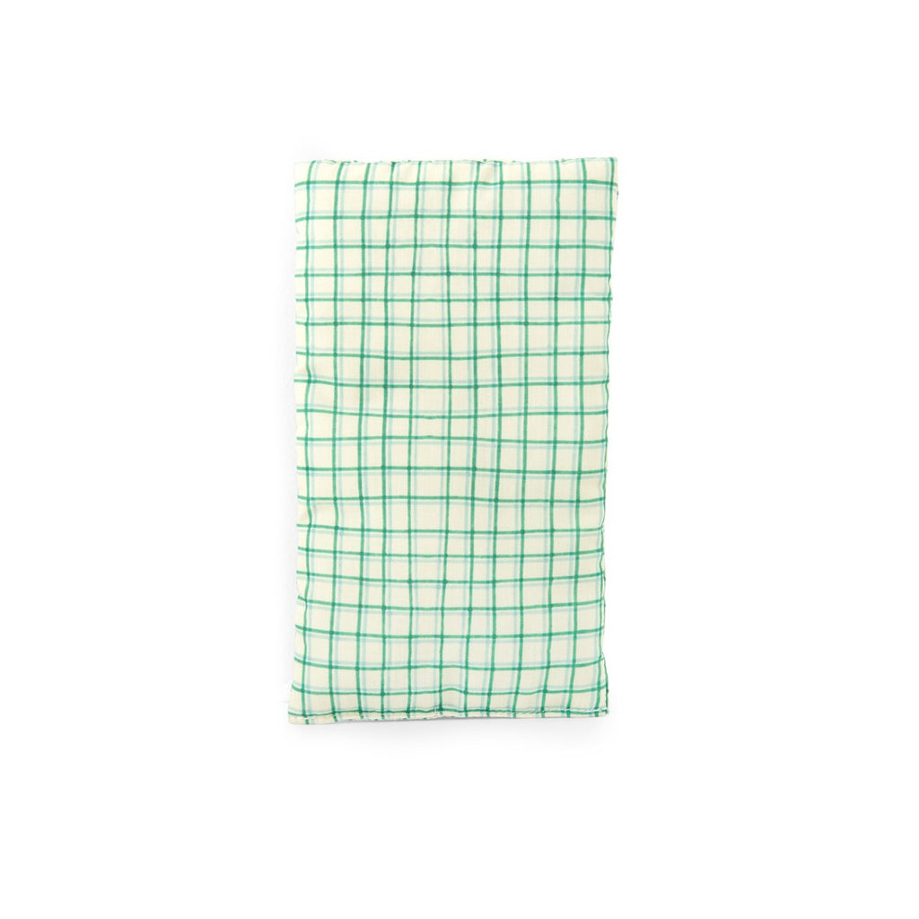 Green checked fabric mattress from the Moulin Roty caravan