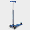 Maxi Micro Deluxe LED scooter in navy blue with light-up wheels, side view