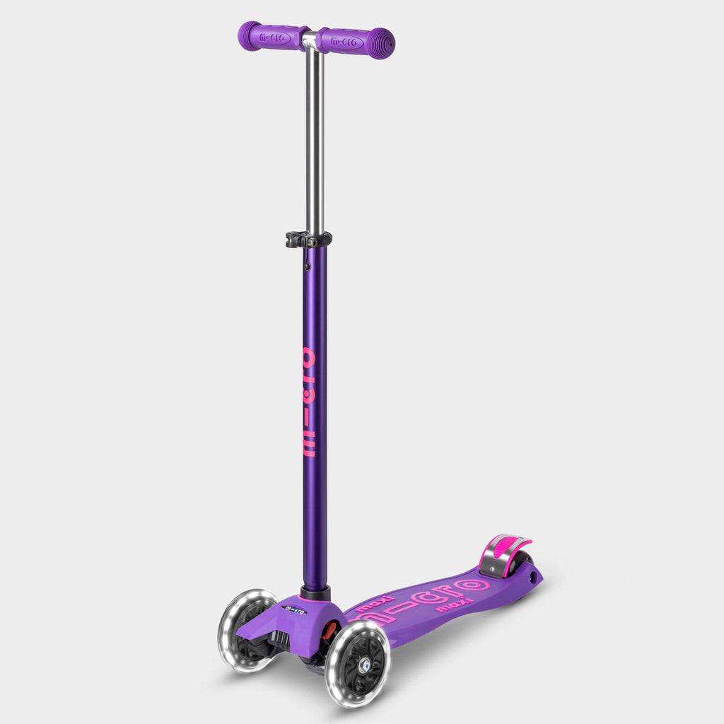 Maxi Micro Deluxe LED scooter in purple with light-up wheels, side view