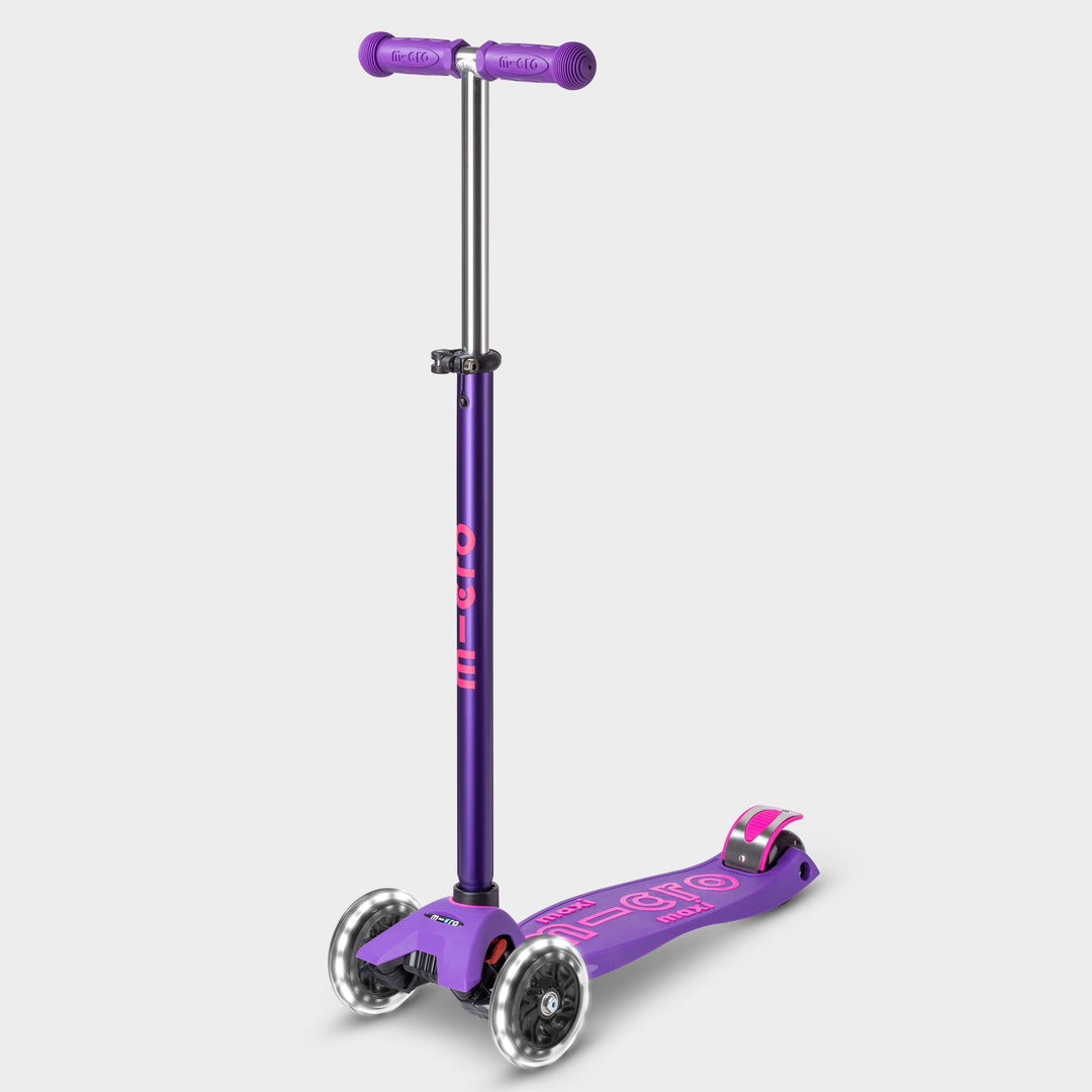 Maxi Micro Deluxe LED scooter in purple with light-up wheels, side view