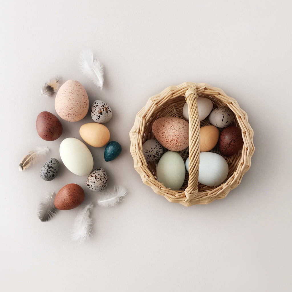 A Dozen bird eggs in a basket - Binky