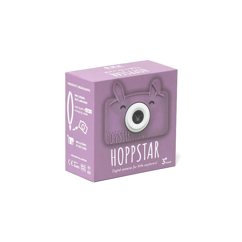 Purple box with a cartoon bunny design and 'Hoppstar' branding on a white background