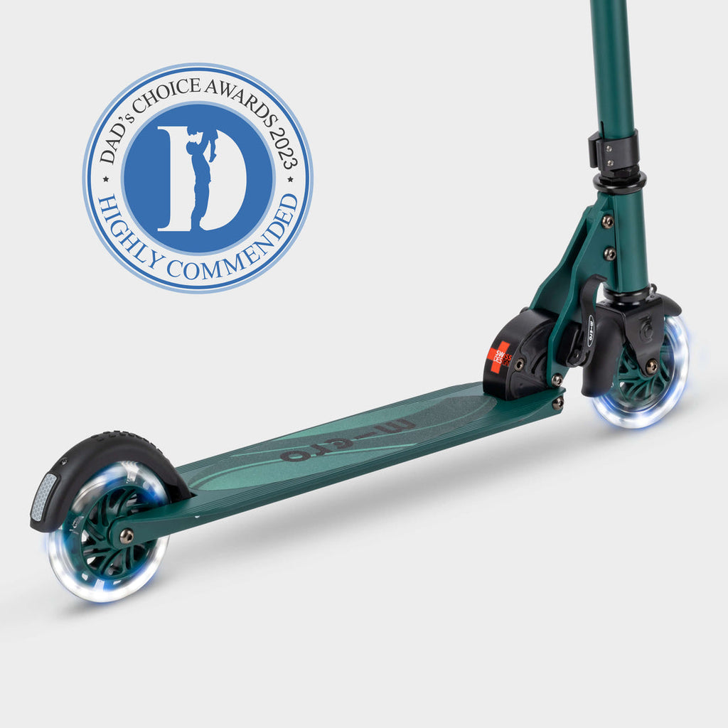 Green Micro Recycled Sprite LED scooter with the Dad's Choice Awards 2023 Highly Commended badge