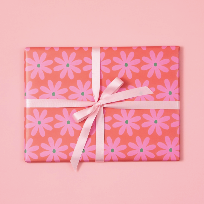 Folded Wrapping Paper - Orange and Pink Flowers - Wrapping Paper - Binky