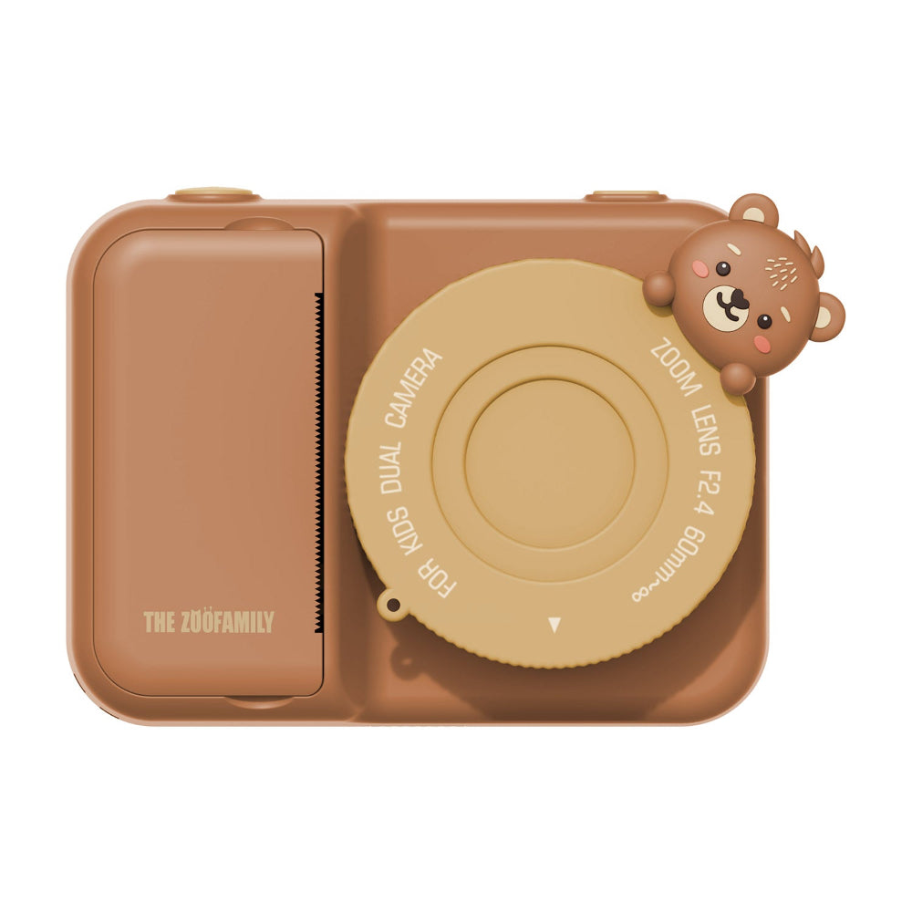 Brown camera with a bear design on a white background