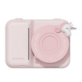 Pink toy camera with unicorn design on a white background