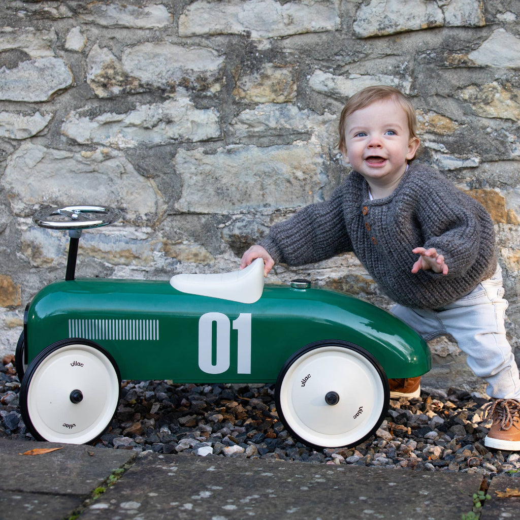 Metal British Racing Green Ride-On Car Vintage Style