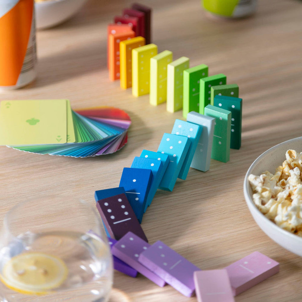 Block Design Gradient Dominoes, wooden dominoes painted in a rainbow colour wheel gradient