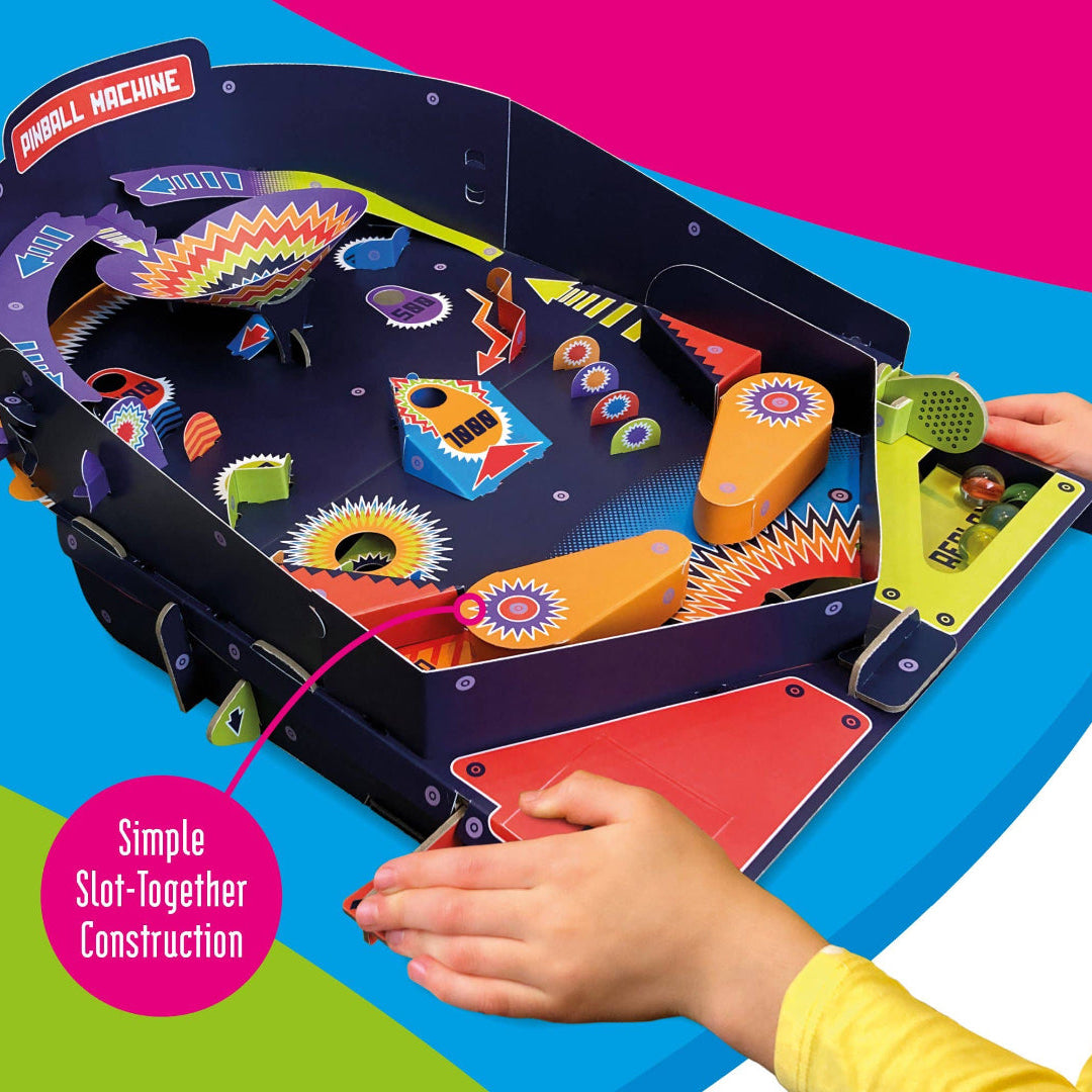 Child playing with a colourful toy machine against a bright background