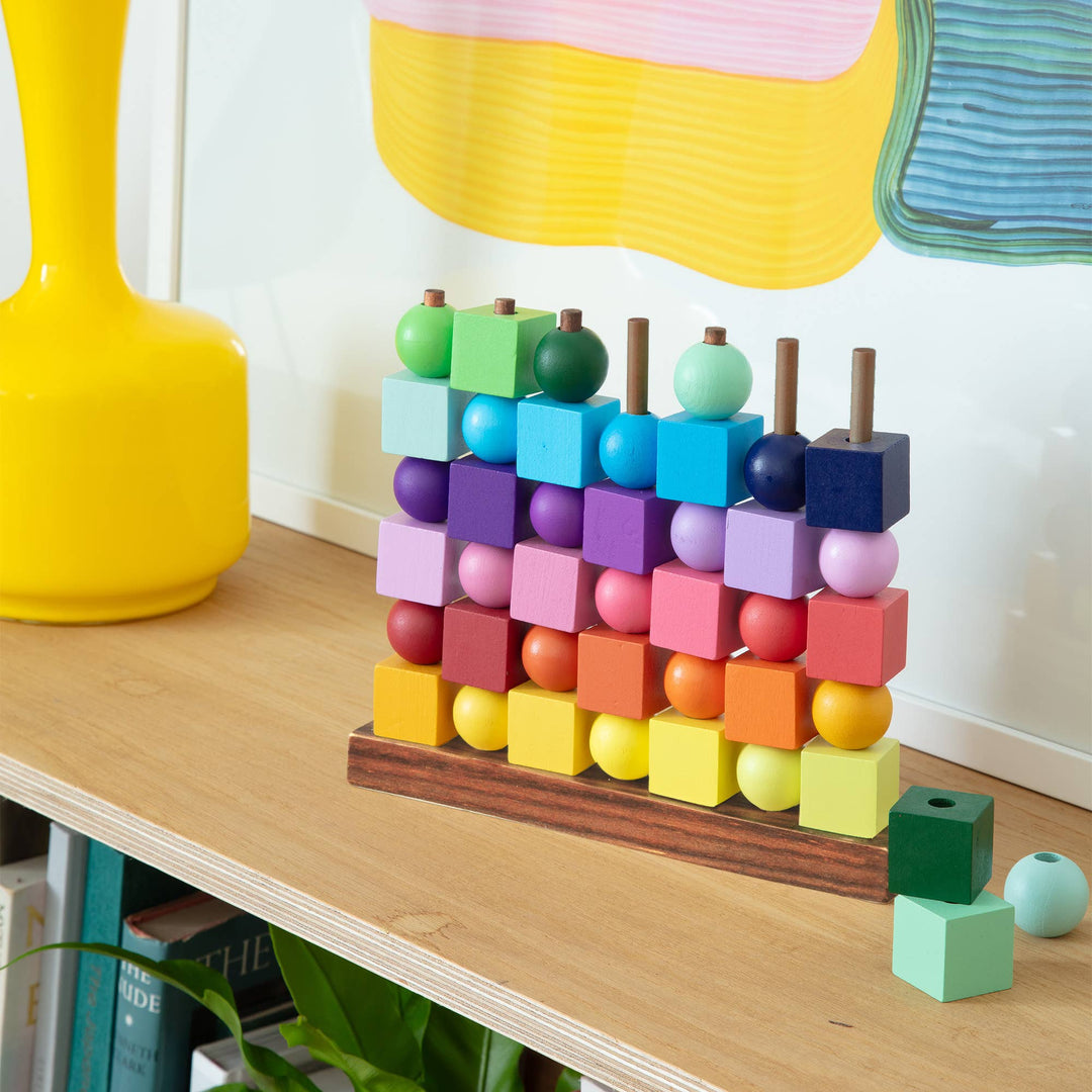 Block Design Four In A Row Rainbow, a wooden strategy game with rainbow gradient cubes and spheres, image 3