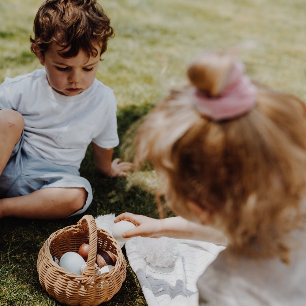 A Dozen bird eggs in a basket - Binky