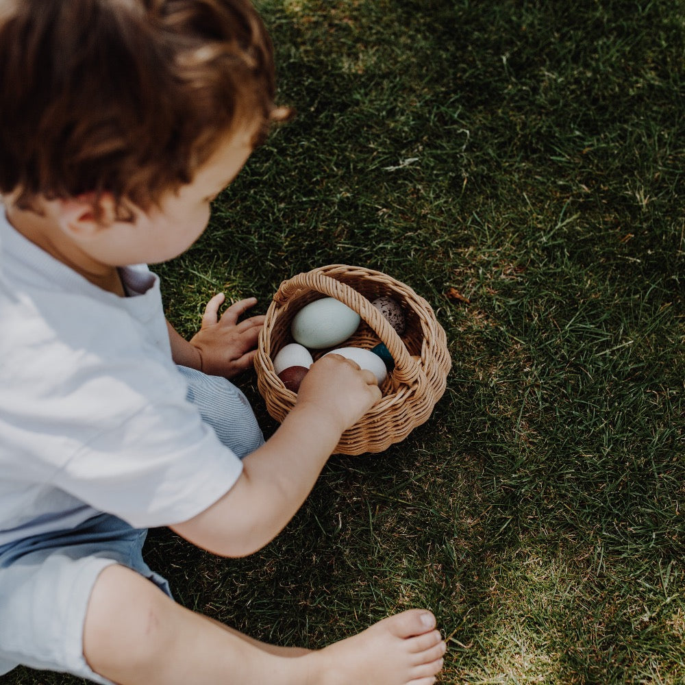 A Dozen bird eggs in a basket - Binky