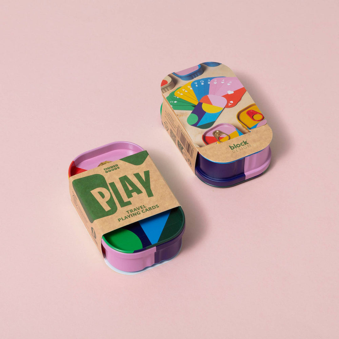 Block Design Tinned Goods colourful travel playing cards in a retro style tin, image 3