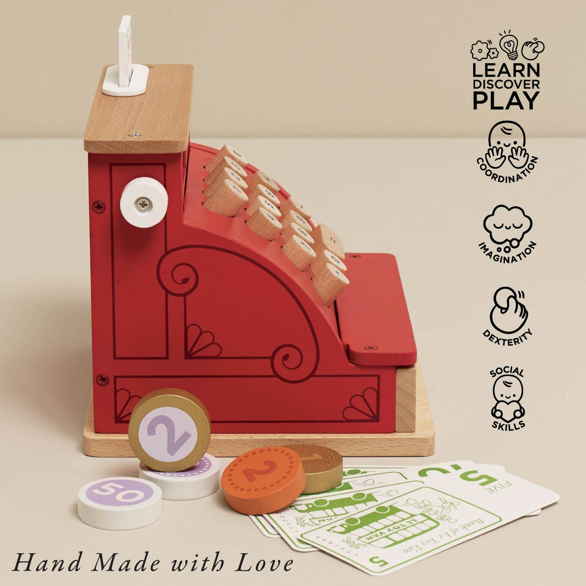Le Toy Van Wooden Shop Till, Cash Register & Money