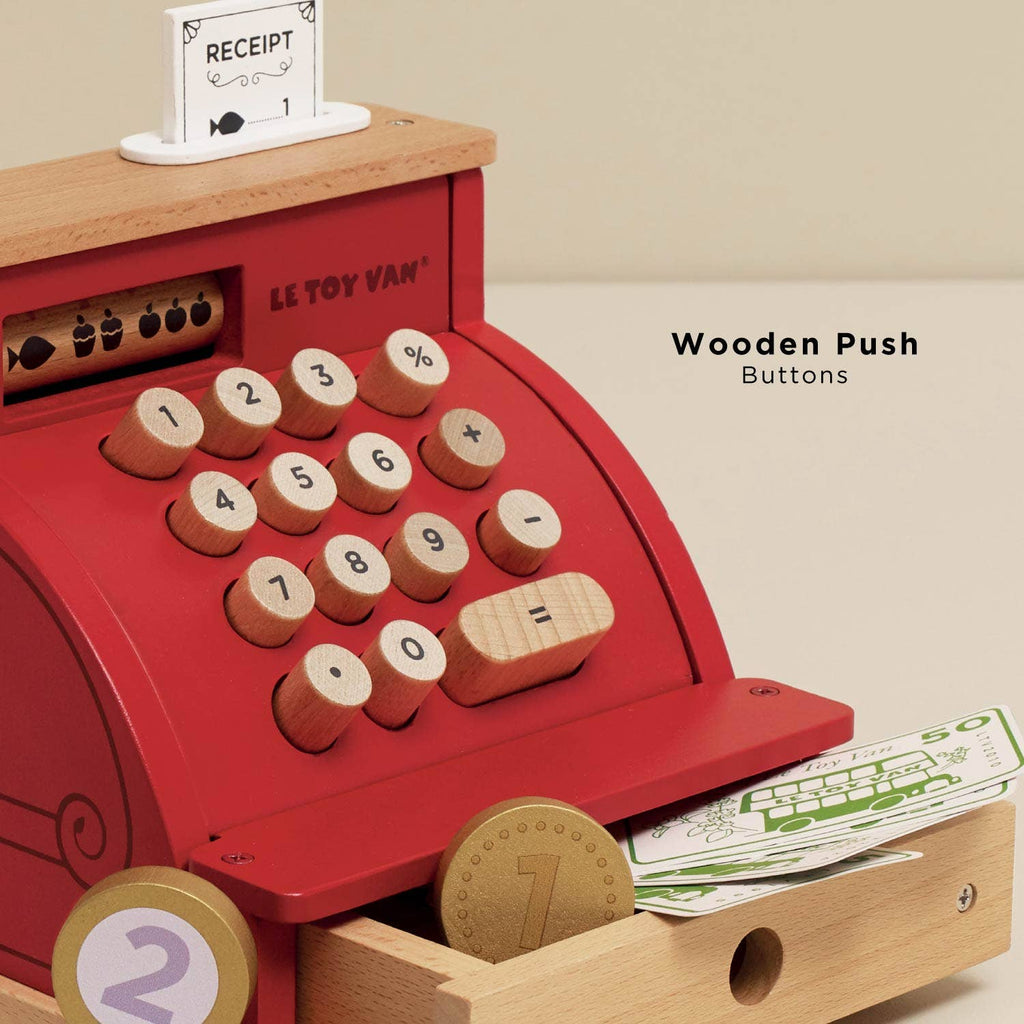 Le Toy Van Wooden Shop Till, Cash Register & Money