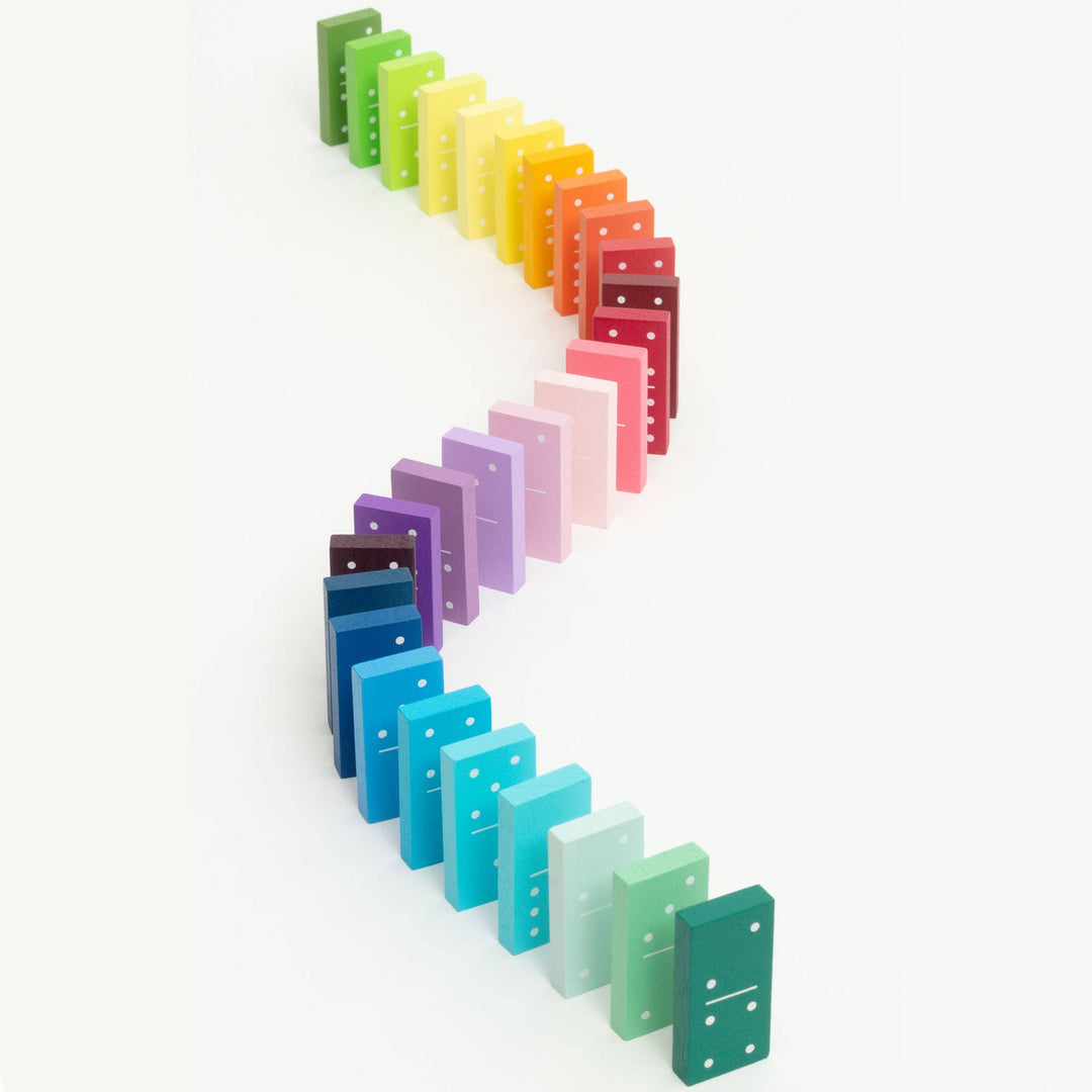 Block Design Gradient Dominoes, wooden dominoes painted in a rainbow colour wheel gradient, image 3