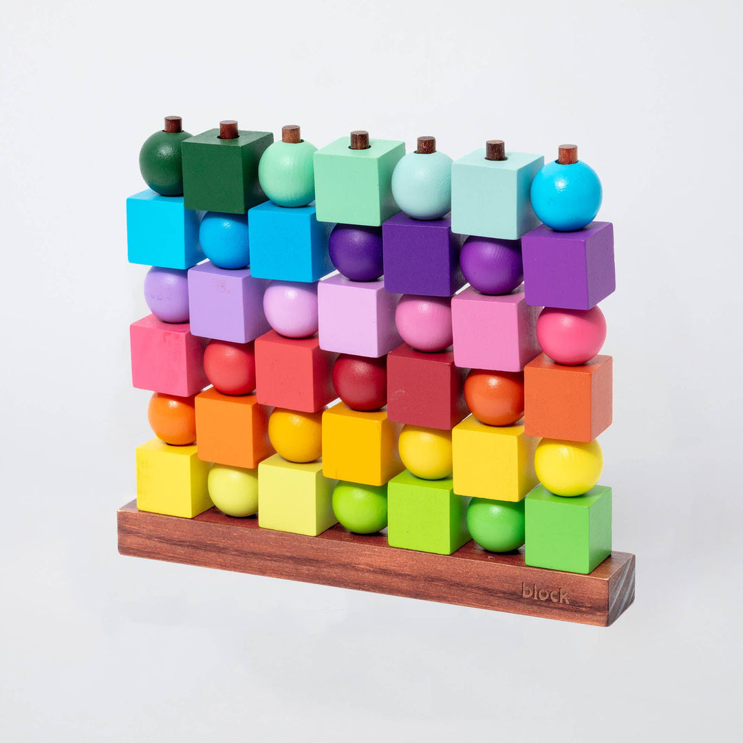Block Design Four In A Row Rainbow, a wooden strategy game with rainbow gradient cubes and spheres, image 4