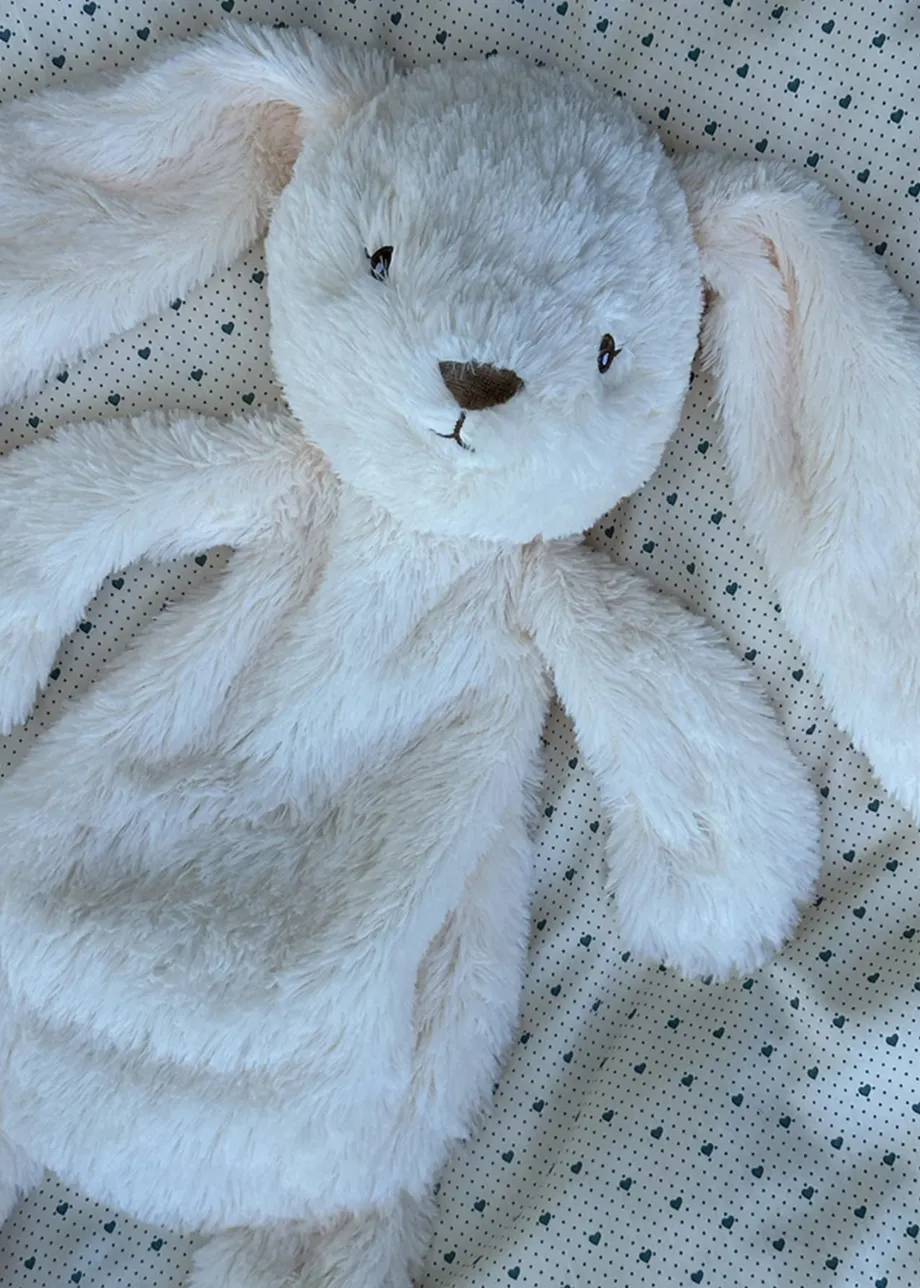 Large Rabbit Teddy Print Large Cream Rabbit Weighted Teddy Plush Toy – Binky