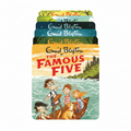 Stack of 'The Famous Five' books by Enid Blyton with a colorful illustration of children on a boat.