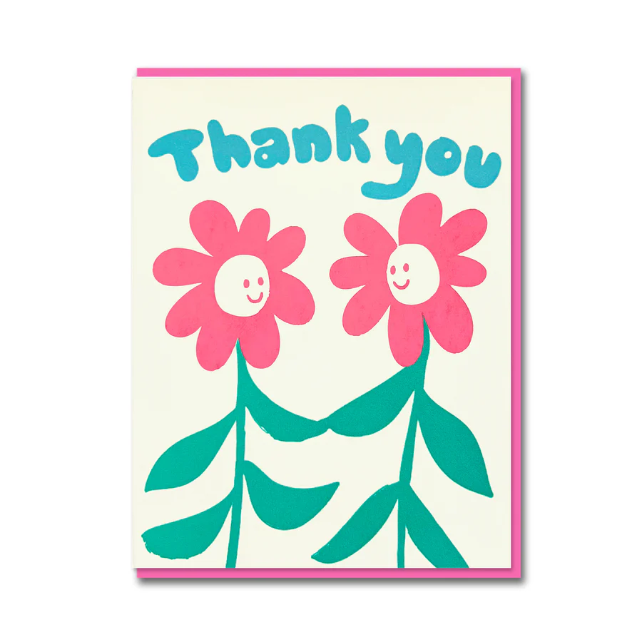 1973 Joyful Thank You card Pink Flowers - Binky