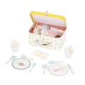 Children's tea set with a suitcase on a white background
