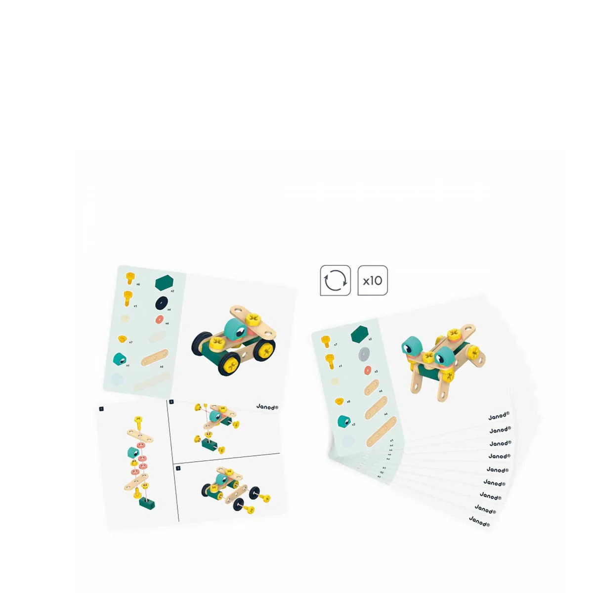 Set of educational cards with colorful illustrations on a white background