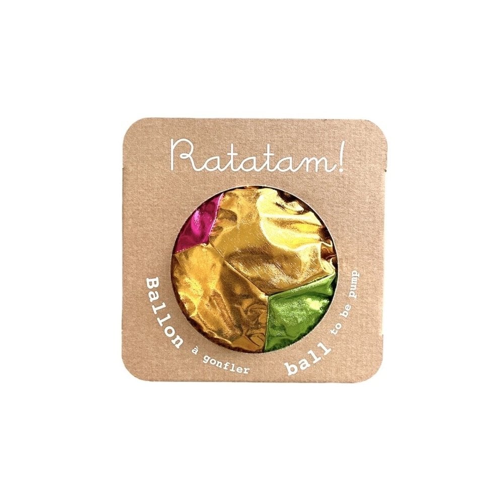 Colorful balloon ball in a 'Ratatam!' branded packaging on a white background