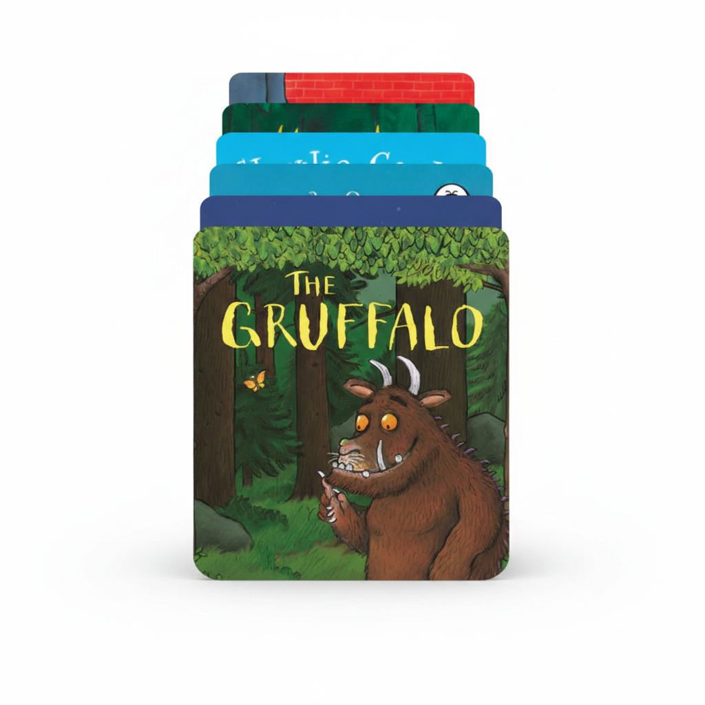Children's book titled 'The Gruffalo' with a cartoon gruffalo character in a forest setting.