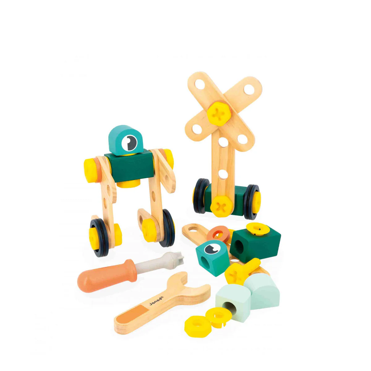 Colorful toy construction set on a white background