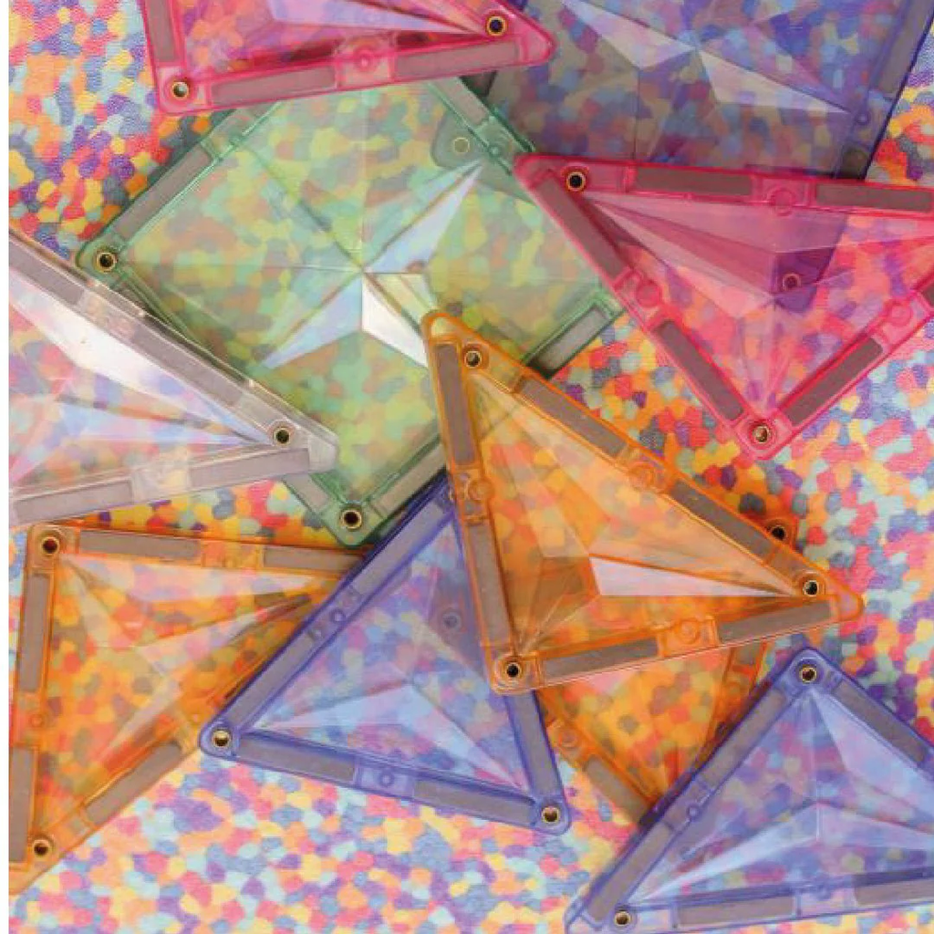 Colorful transparent geometric shapes on a multicolored background