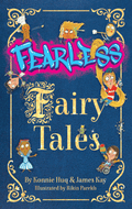 Book cover of 'Fearless Fairy Tales' with colorful illustrations on a blue background