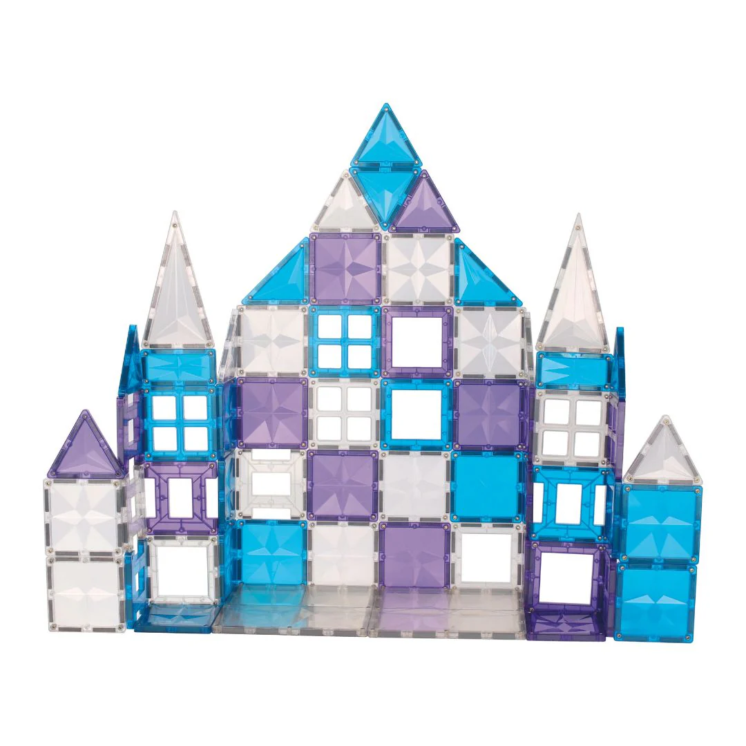 Colorful block castle model on a white background