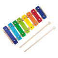 Colorful wooden xylophone with two mallets on a white background