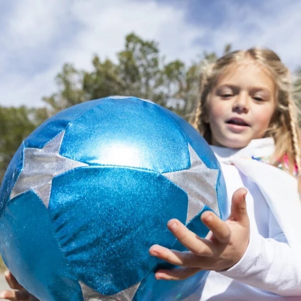 Blue ball with silver stars in fabric 30 cm