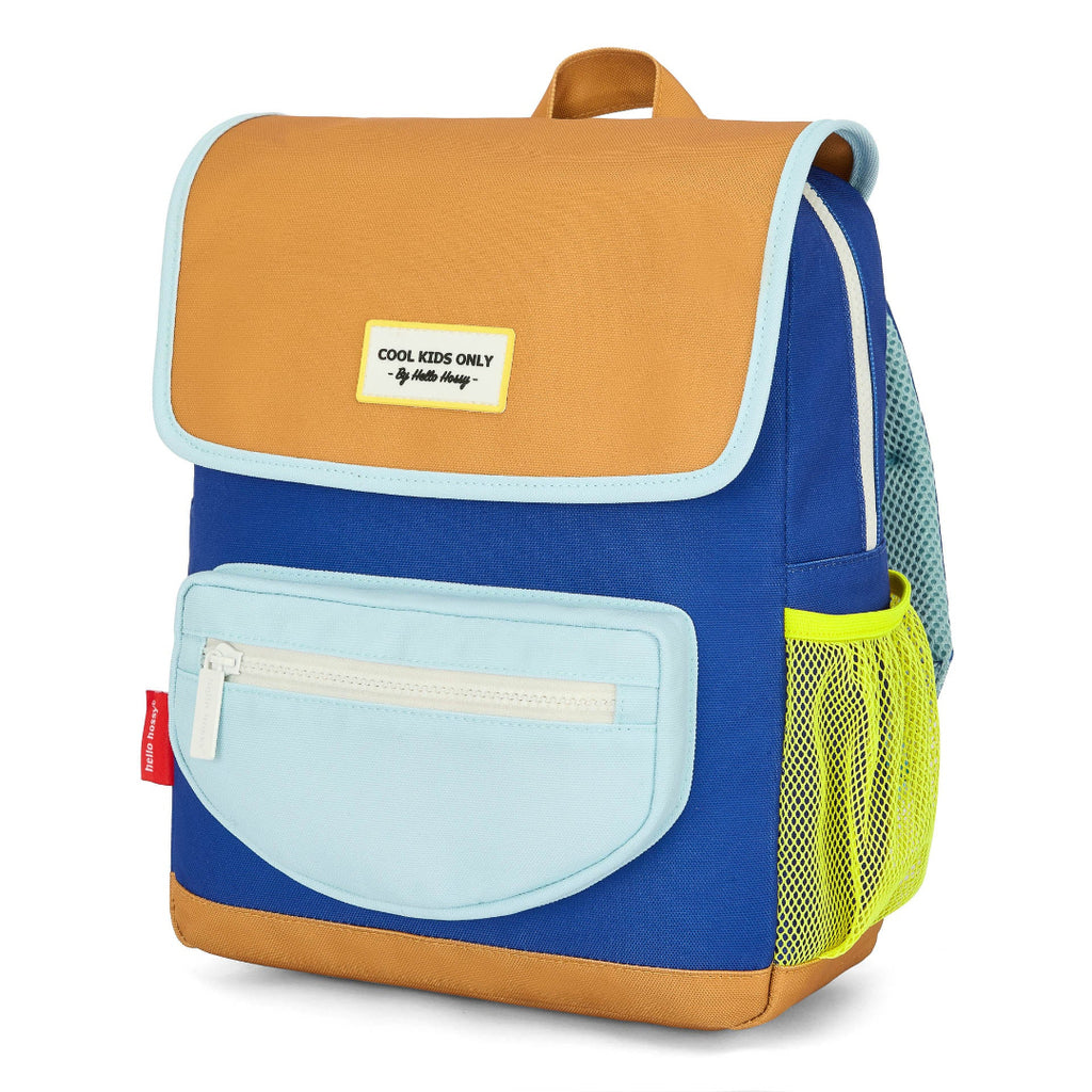 Colorful backpack with a 'Cool Kids Only' label on a white background