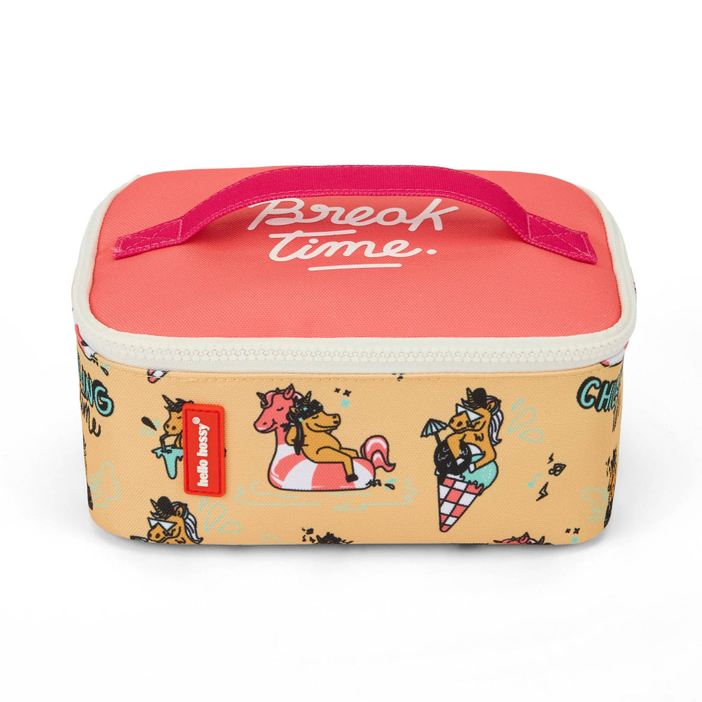 Rectangular lunch box with cartoon designs and 'Break Time' text on a white background